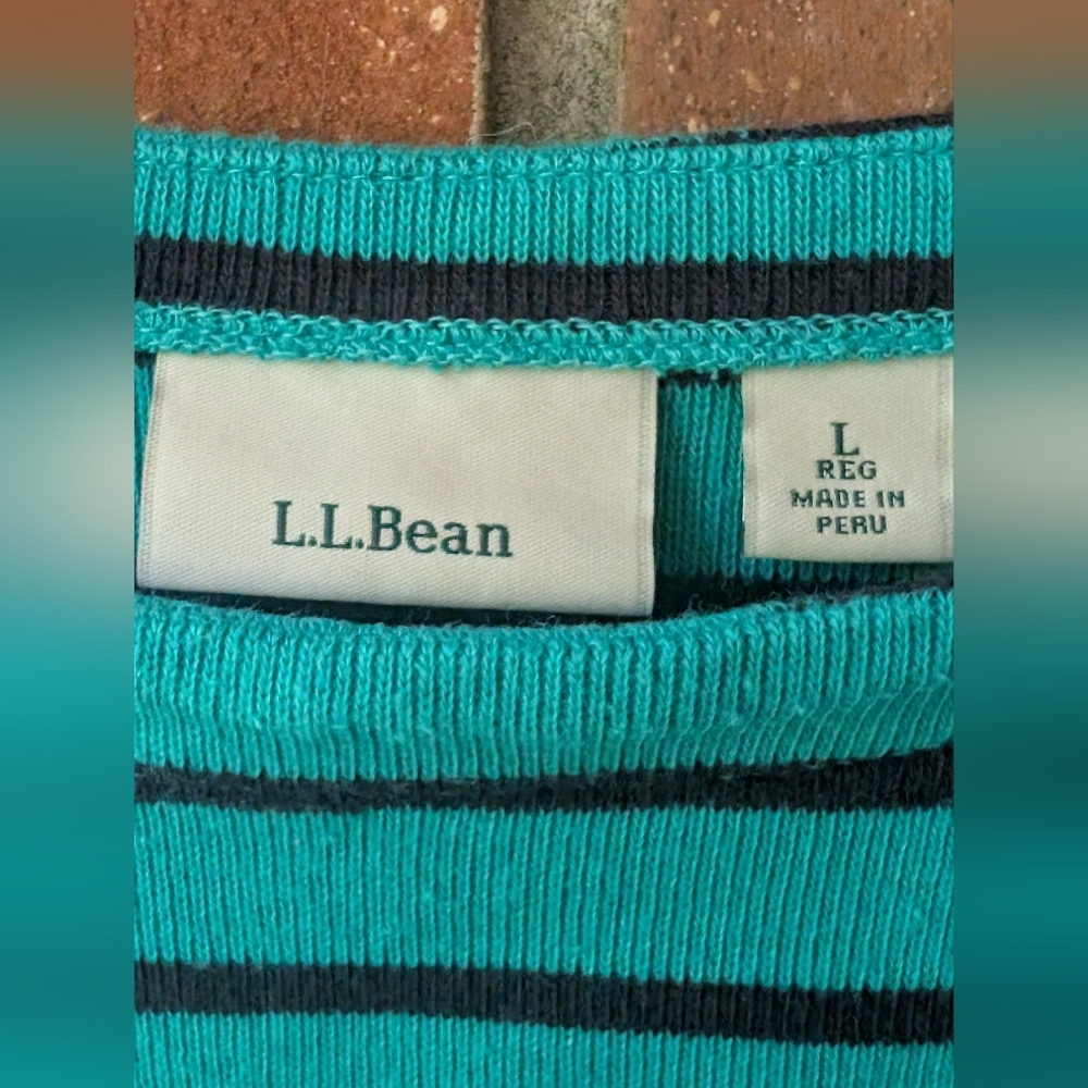 L.L. Bean L Striped greenish Blue Color striped Women's Top. 3/4 Sleeve. - Picture 5 of 10